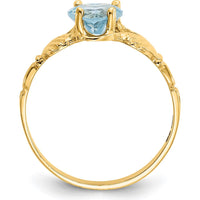 10K Yellow Gold December Birthstone Claddagh Ring with Heart-Shaped Blue Topaz Gem