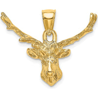 10K Yellow Gold Deer Head 8 Point Buck Charm Pendant - Nature-Inspired Wildlife Jewelry