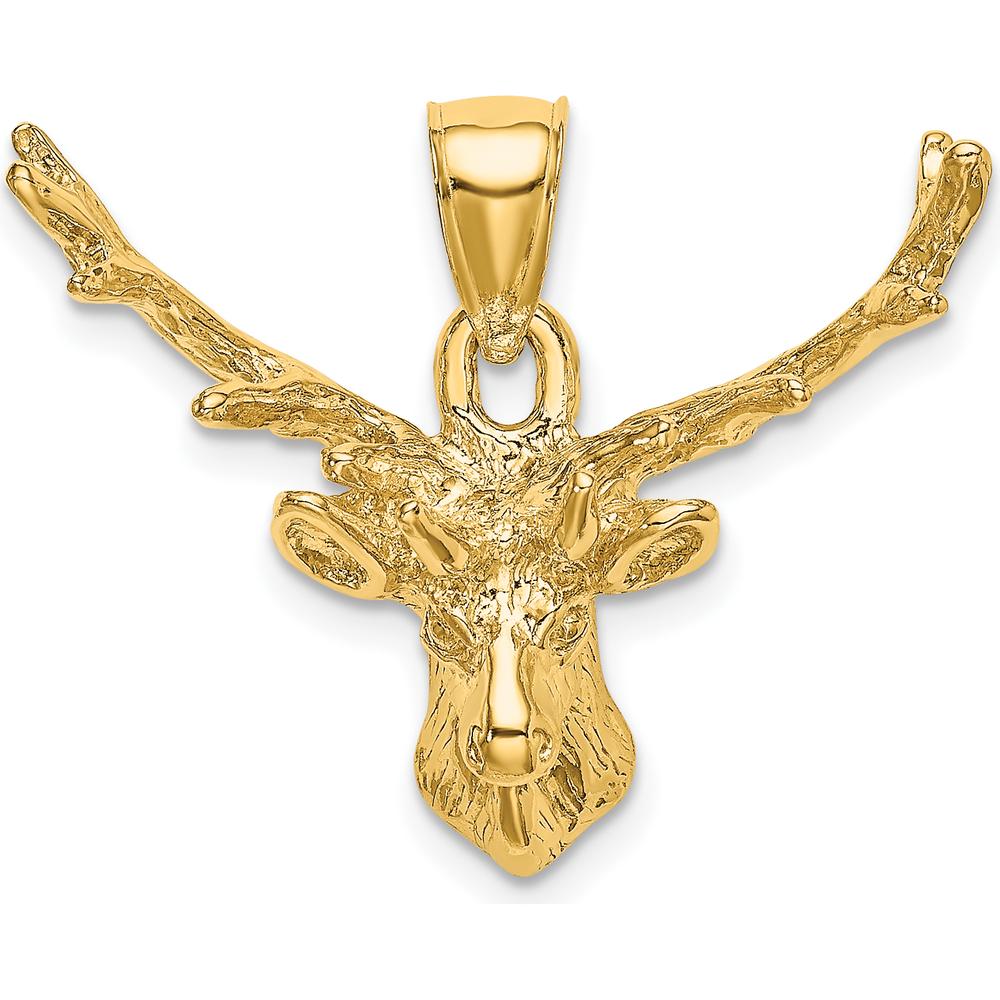 10K Yellow Gold Deer Head 8 Point Buck Charm Pendant - Nature-Inspired Wildlife Jewelry