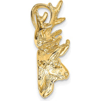 10K Yellow Gold Deer Head 8 Point Buck Charm Pendant - Nature-Inspired Wildlife Jewelry