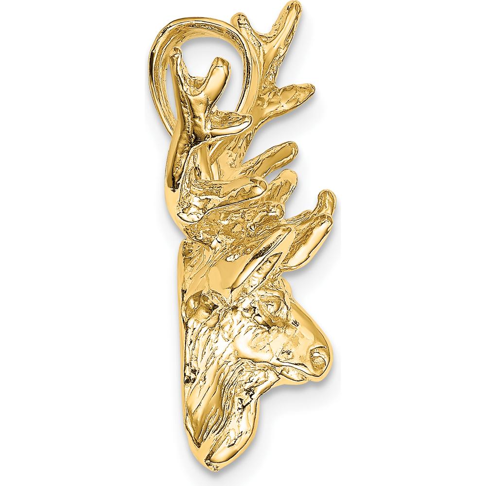 10K Yellow Gold Deer Head 8 Point Buck Charm Pendant - Nature-Inspired Wildlife Jewelry