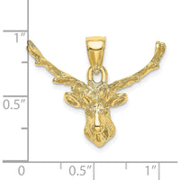 10K Yellow Gold Deer Head 8 Point Buck Charm Pendant - Nature-Inspired Wildlife Jewelry