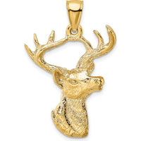 10K Yellow Gold Deer Head Profile Pendant Charm - Polished Finish