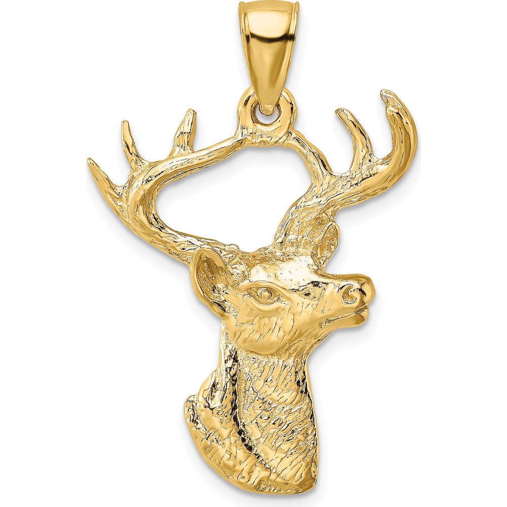 10K Yellow Gold Deer Head Profile Pendant Charm - Polished Finish