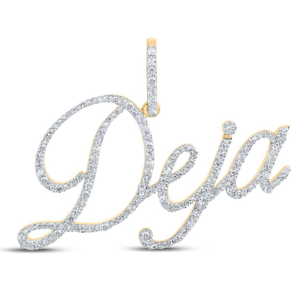 10K Yellow Gold "Deja" Name Pendant with Round Diamonds - 3/4 Carat Total Diamond Weight