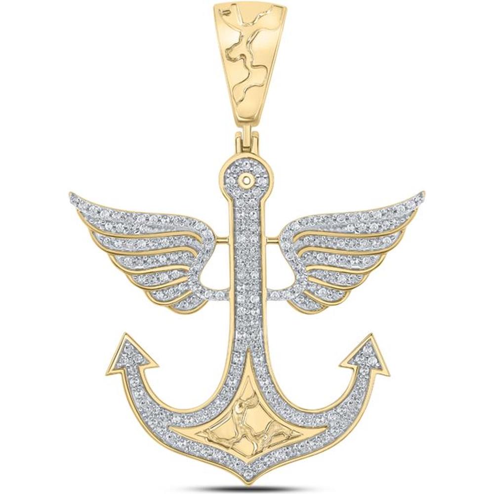 10K Yellow Gold Diamond Anchor Wing Charm Pendant with 1/2 Carat Round Diamonds
