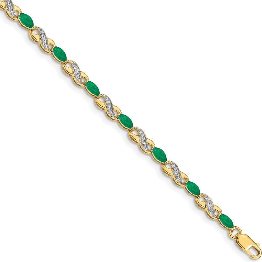 10K Yellow Gold Diamond and Emerald Infinity Bracelet - 7.25 inches by Oro Pregiato