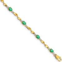 10K Yellow Gold Diamond and Oval Emerald Bracelet - 1.5 Carats Total Gem Weight by Oro Pregiato