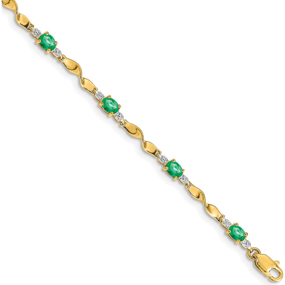 10K Yellow Gold Diamond and Oval Emerald Bracelet - 1.5 Carats Total Gem Weight by Oro Pregiato