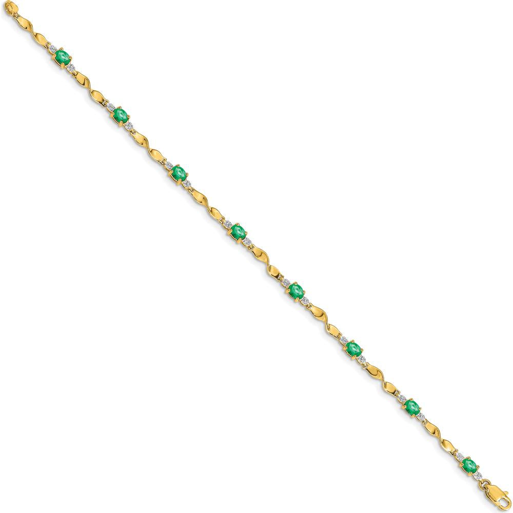 10K Yellow Gold Diamond and Oval Emerald Bracelet - 1.5 Carats Total Gem Weight by Oro Pregiato