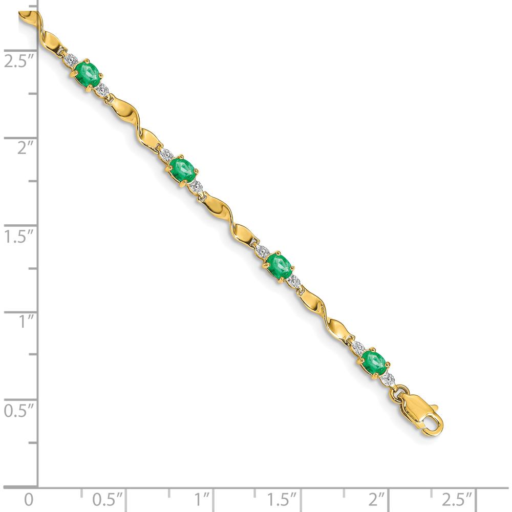 10K Yellow Gold Diamond and Oval Emerald Bracelet - 1.5 Carats Total Gem Weight by Oro Pregiato