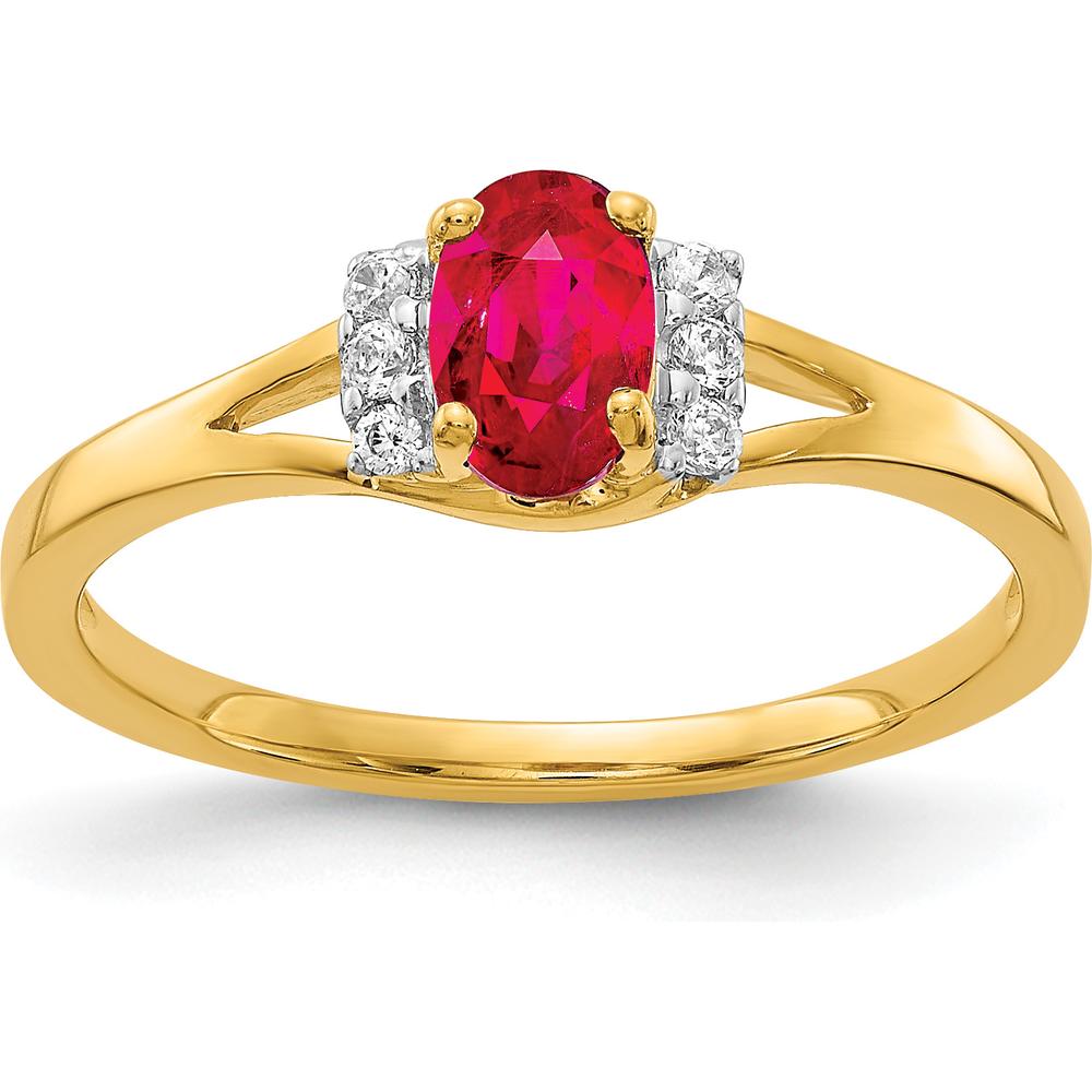 10K Yellow Gold Diamond and Oval Ruby Ring - 0.6 Carat Ruby, 0.07 Carat Diamond by 0