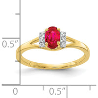 10K Yellow Gold Diamond and Oval Ruby Ring - 0.6 Carat Ruby, 0.07 Carat Diamond by 0