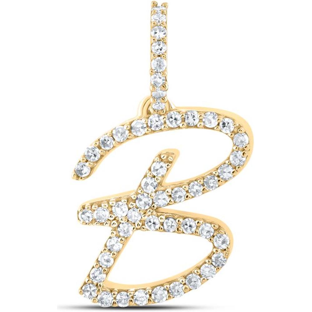 10K Yellow Gold Diamond B Initial Pendant - 1/5 Carat Total Diamond Weight
