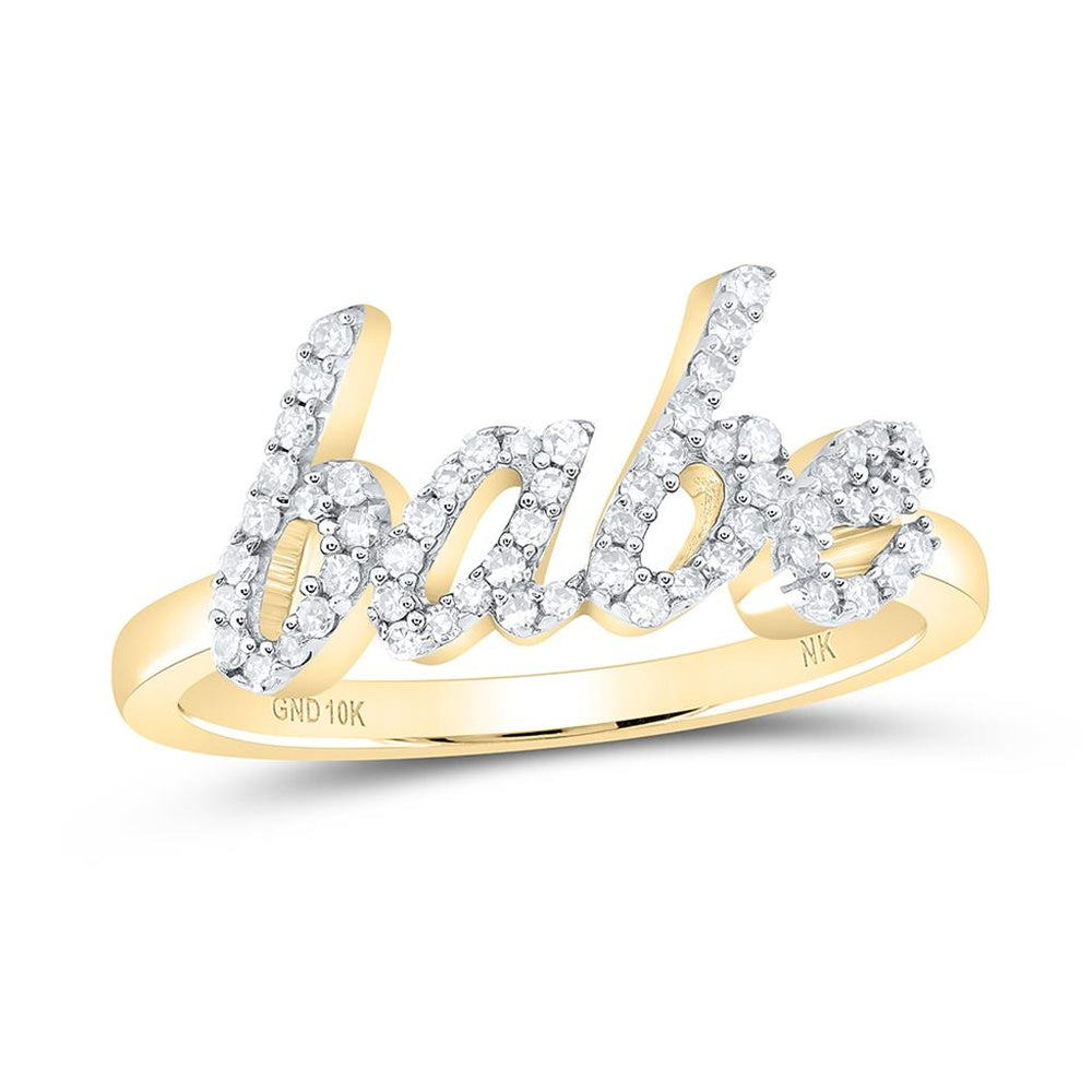 10K Yellow Gold Diamond Babe Script Ring - 1/4 Carat Total Diamond Weight