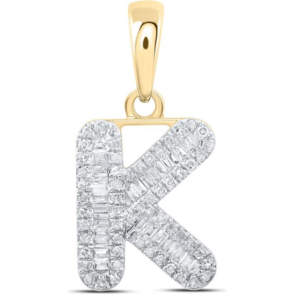 10K Yellow Gold Diamond Baguette K Initial Pendant - 1/3 Carat Total Diamond Weight