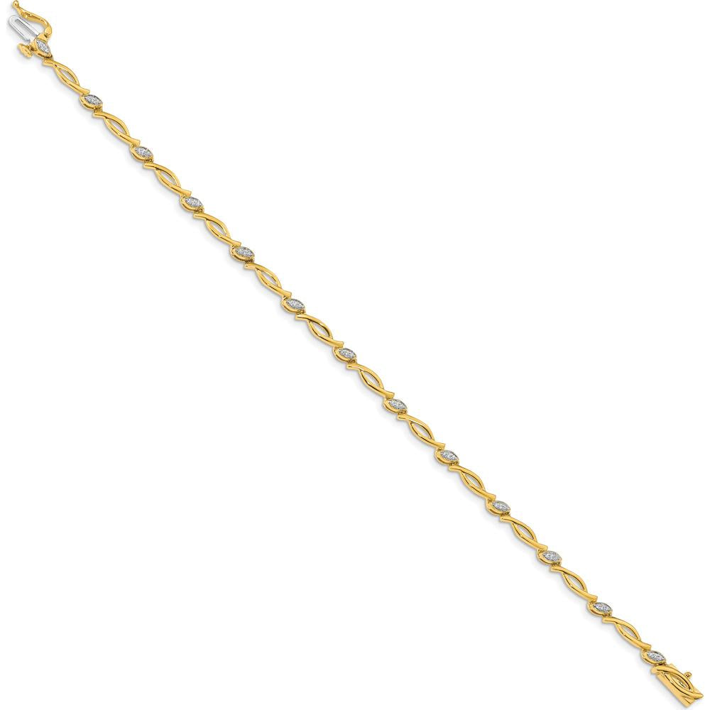 10K Yellow Gold Diamond Bracelet with Marquise Cut Diamonds - 5mm Width - 7-inch Length by Oro Pregiato