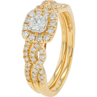 10K Yellow Gold Diamond Bridal Set with Halo and Split Shank - 0.50 Carat Total Diamond Weight