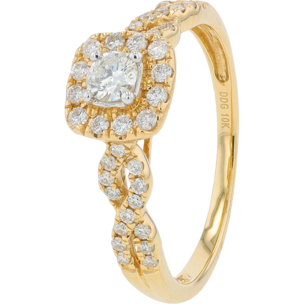 10K Yellow Gold Diamond Bridal Set with Halo and Split Shank - 0.50 Carat Total Diamond Weight
