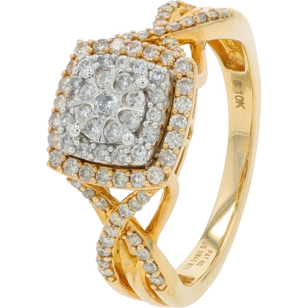 10K Yellow Gold Diamond Bridal Set with Halo Engagement Ring and Matching Wedding Band - 0.62 Carat Total Diamond Weight