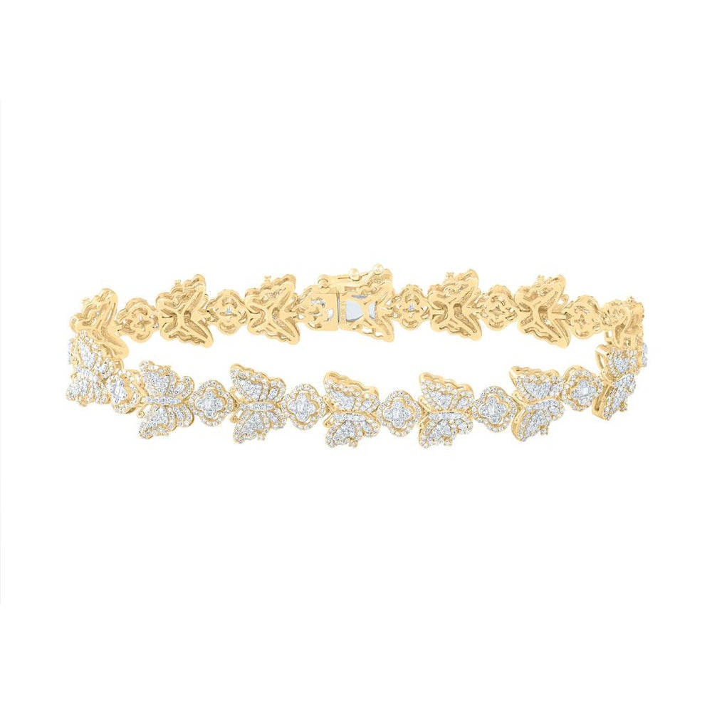 10K Yellow Gold Diamond Butterfly 7-Inch Bracelet - 2 7/8 Carat Total Diamond Weight