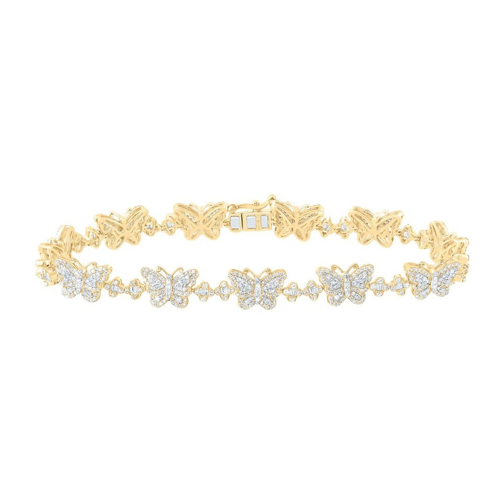 10K Yellow Gold Diamond Butterfly 7-Inch Bracelet - 2 Carat Total Diamond Weight
