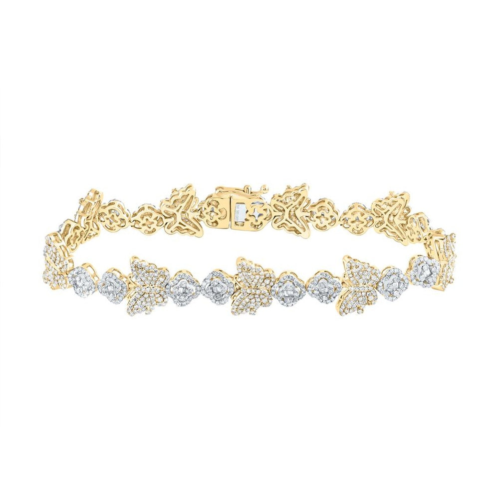 10K Yellow Gold Diamond Butterfly 7-Inch Bracelet - 3 Carat Total Diamond Weight