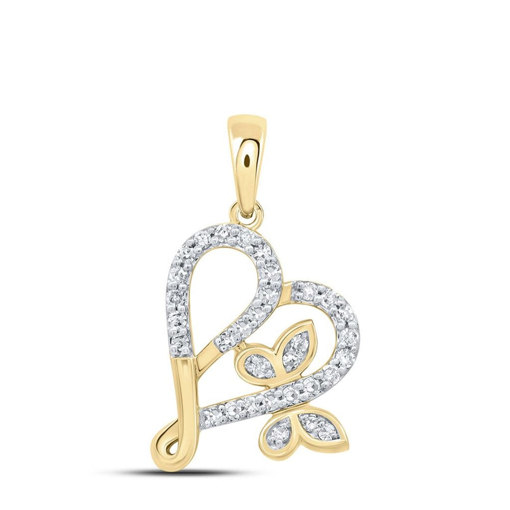 10K Yellow Gold Diamond Butterfly Pendant - 1/7 Carat Total Diamond Weight