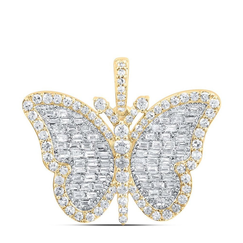 10K Yellow Gold Diamond Butterfly Pendant - 7/8 Carat Total Diamond Weight