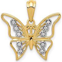 10K Yellow Gold Diamond Butterfly Pendant with Rhodium Accents - 0.30 Carat Total Diamond Weight by Oro Pregiato