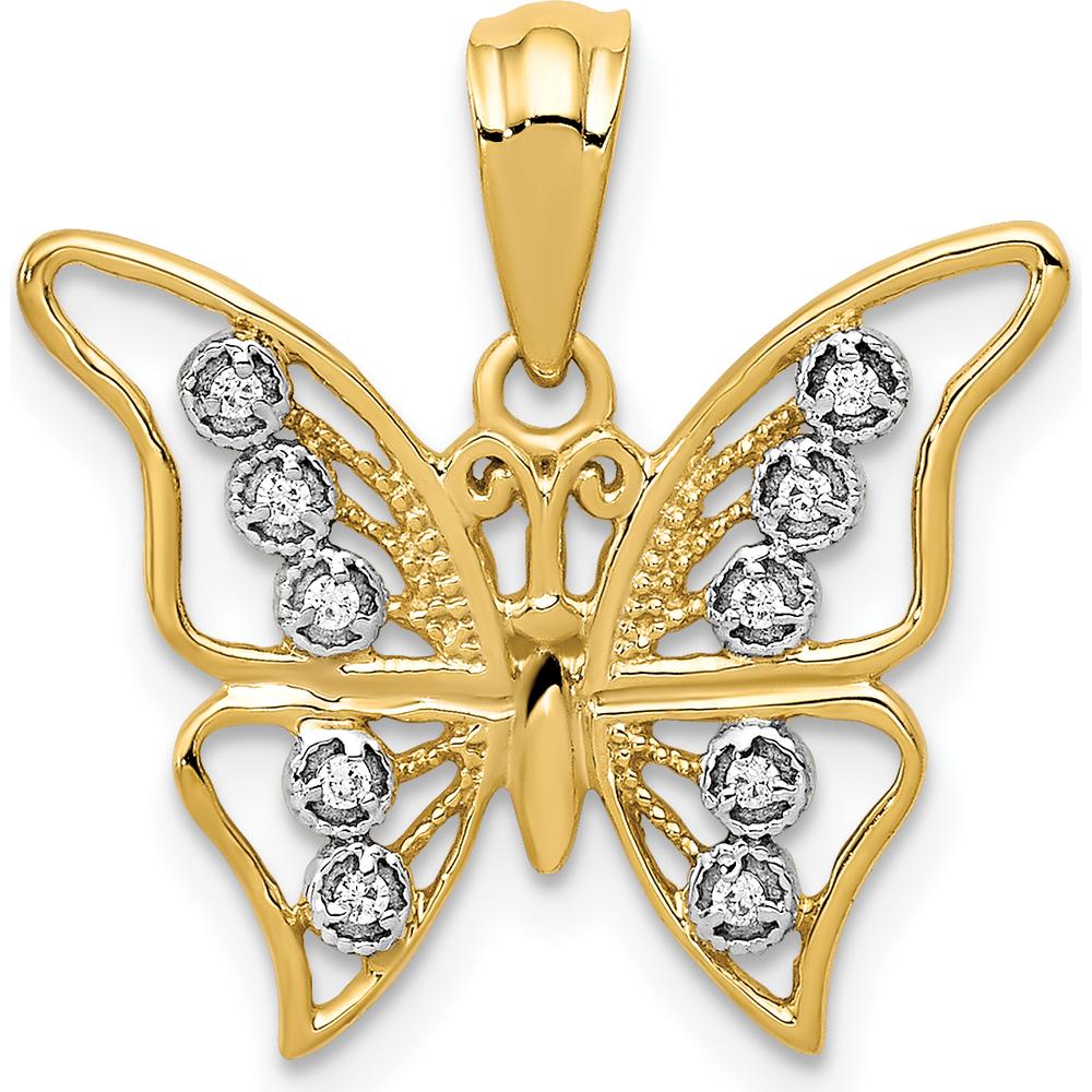 10K Yellow Gold Diamond Butterfly Pendant with Rhodium Accents - 0.30 Carat Total Diamond Weight by Oro Pregiato