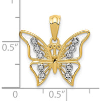 10K Yellow Gold Diamond Butterfly Pendant with Rhodium Accents - 0.30 Carat Total Diamond Weight by Oro Pregiato