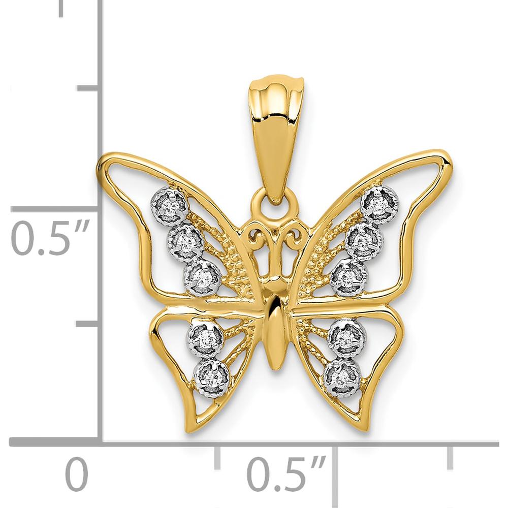 10K Yellow Gold Diamond Butterfly Pendant with Rhodium Accents - 0.30 Carat Total Diamond Weight by Oro Pregiato