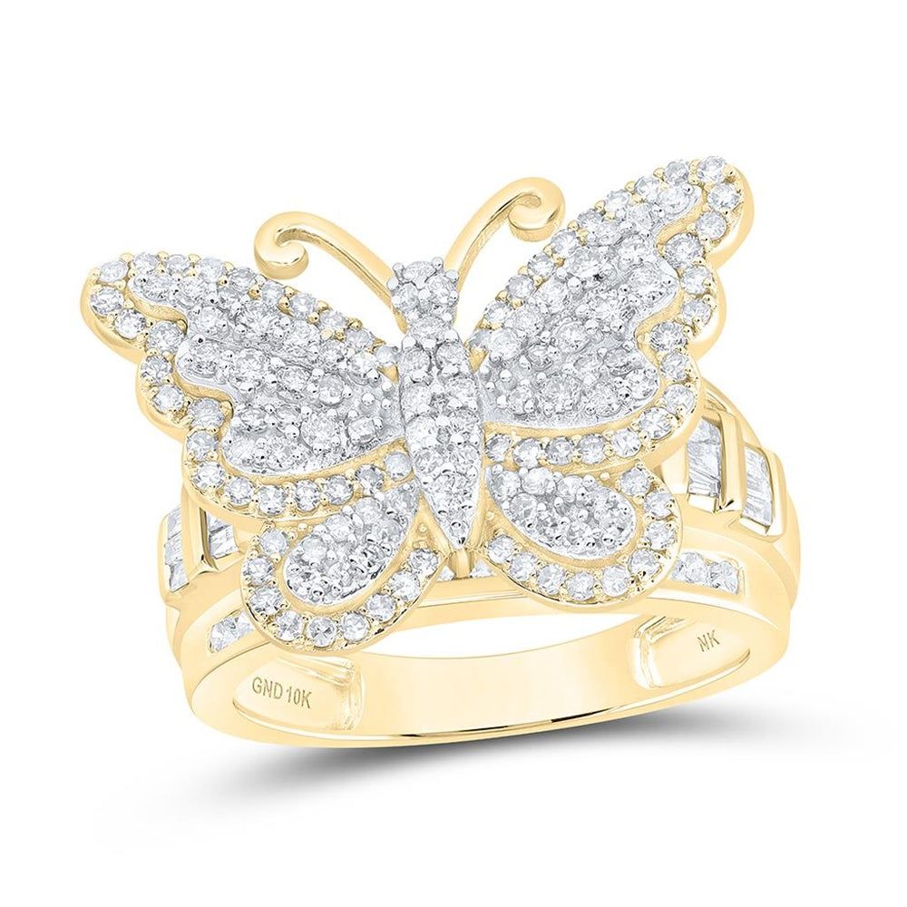 10K Yellow Gold Diamond Butterfly Ring - 1 1/2 Carat Total Diamond Weight