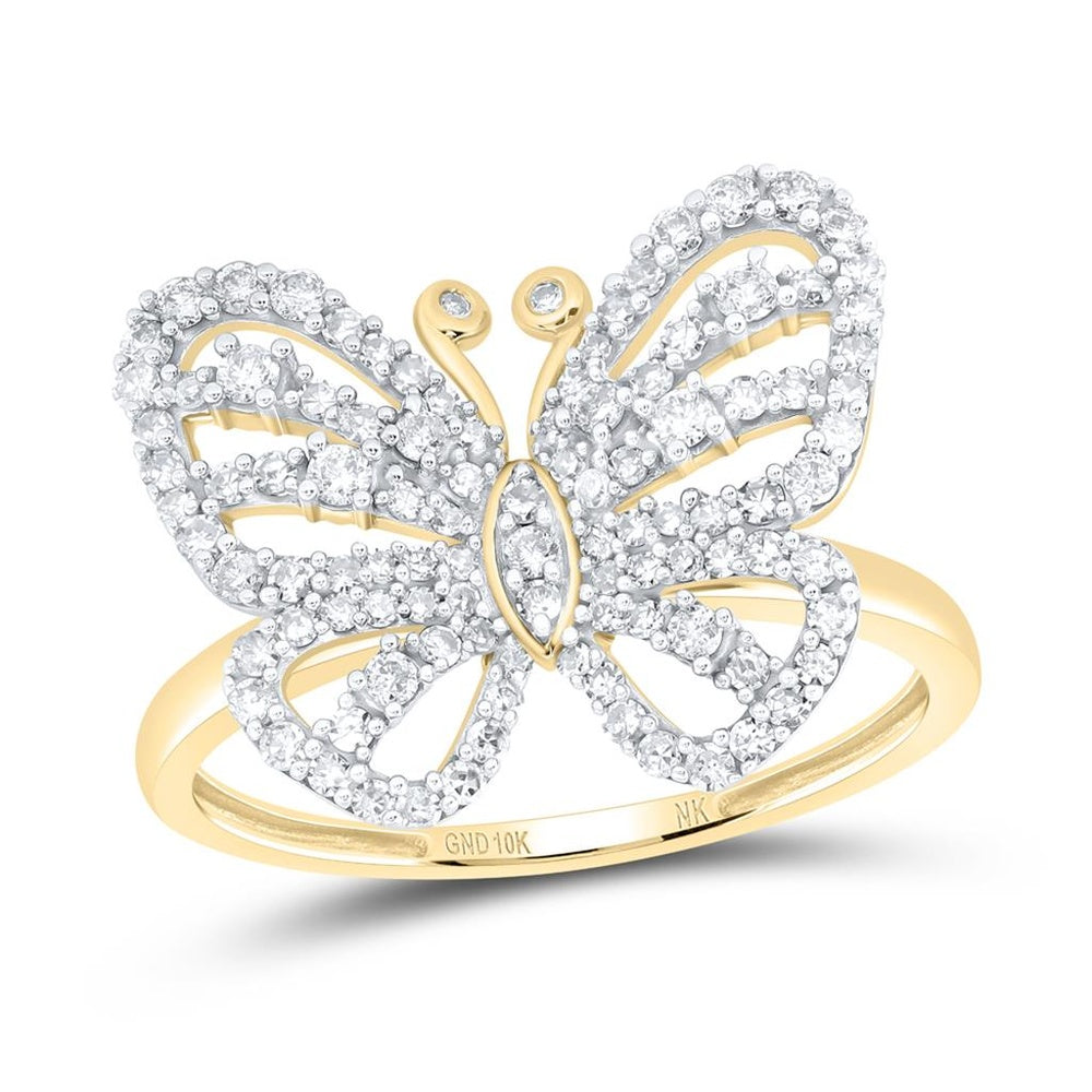 10K Yellow Gold Diamond Butterfly Ring - 1/2 Carat Total Diamond Weight