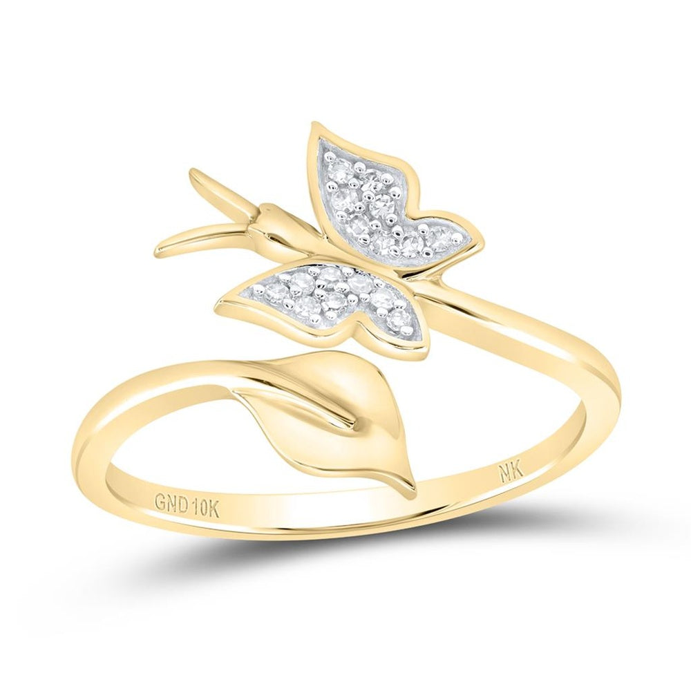 10K Yellow Gold Diamond Butterfly Ring - 1/20 Carat Total Diamond Weight
