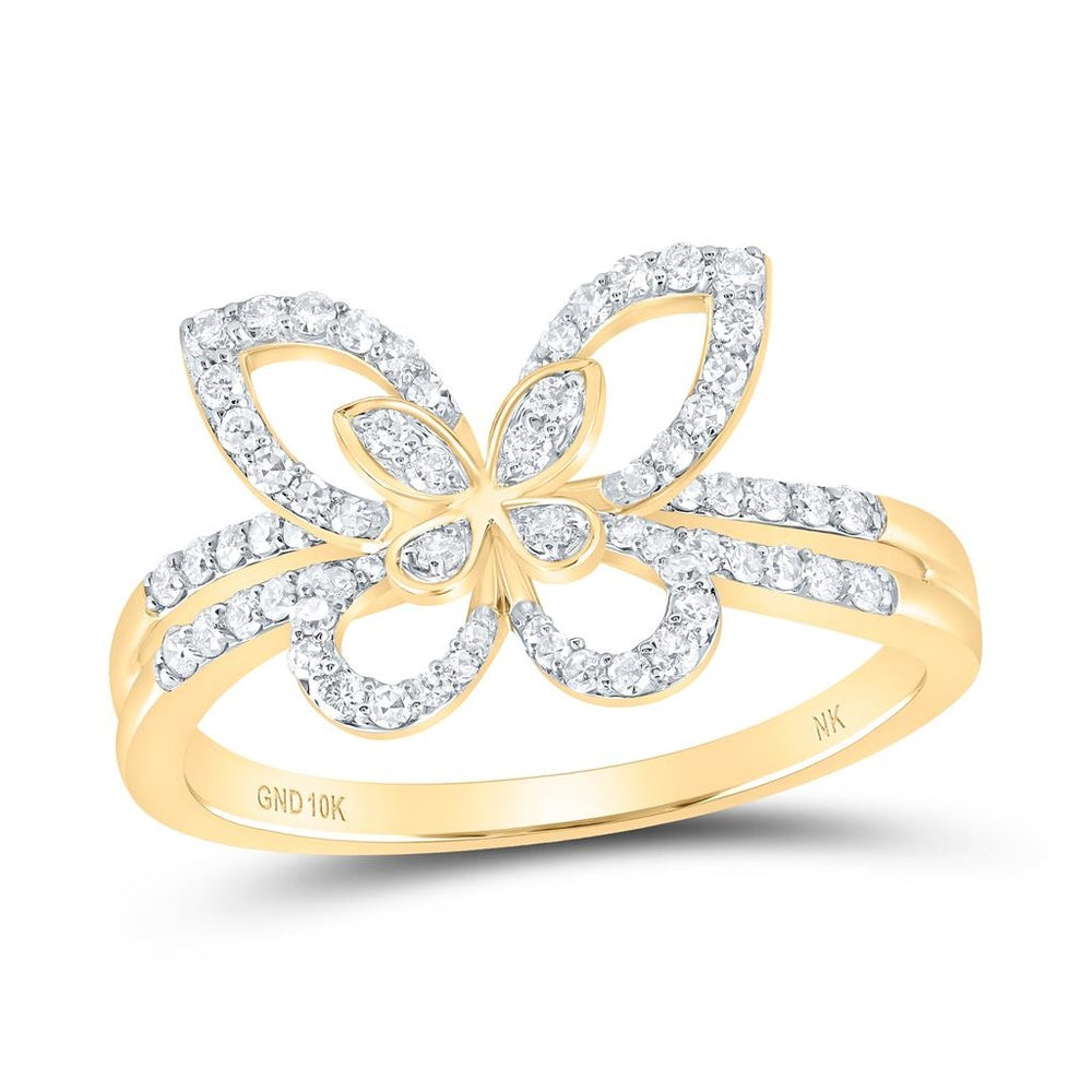 10K Yellow Gold Diamond Butterfly Ring - 1/3 Carat Total Diamond Weight