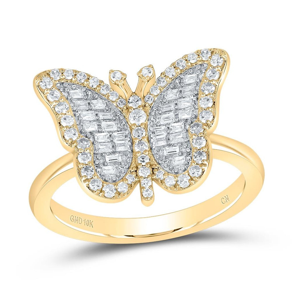 10K Yellow Gold Diamond Butterfly Ring - 1/3 Carat Total Diamond Weight
