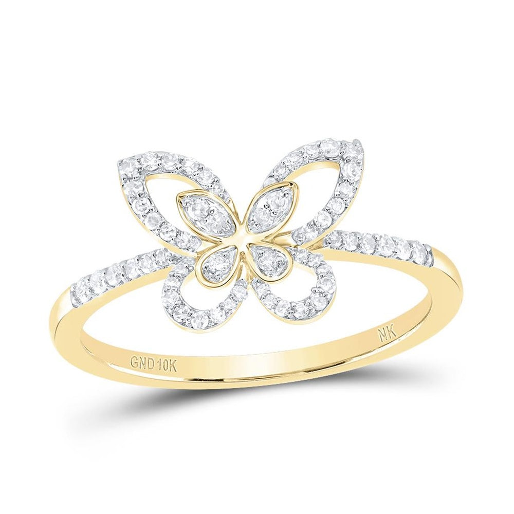 10K Yellow Gold Diamond Butterfly Ring - 1/5 Carat Total Diamond Weight