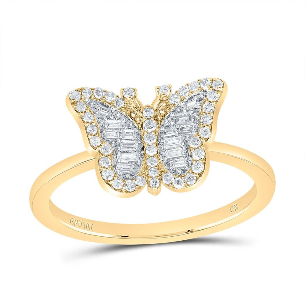 10K Yellow Gold Diamond Butterfly Ring - 1/5 Carat Total Diamond Weight