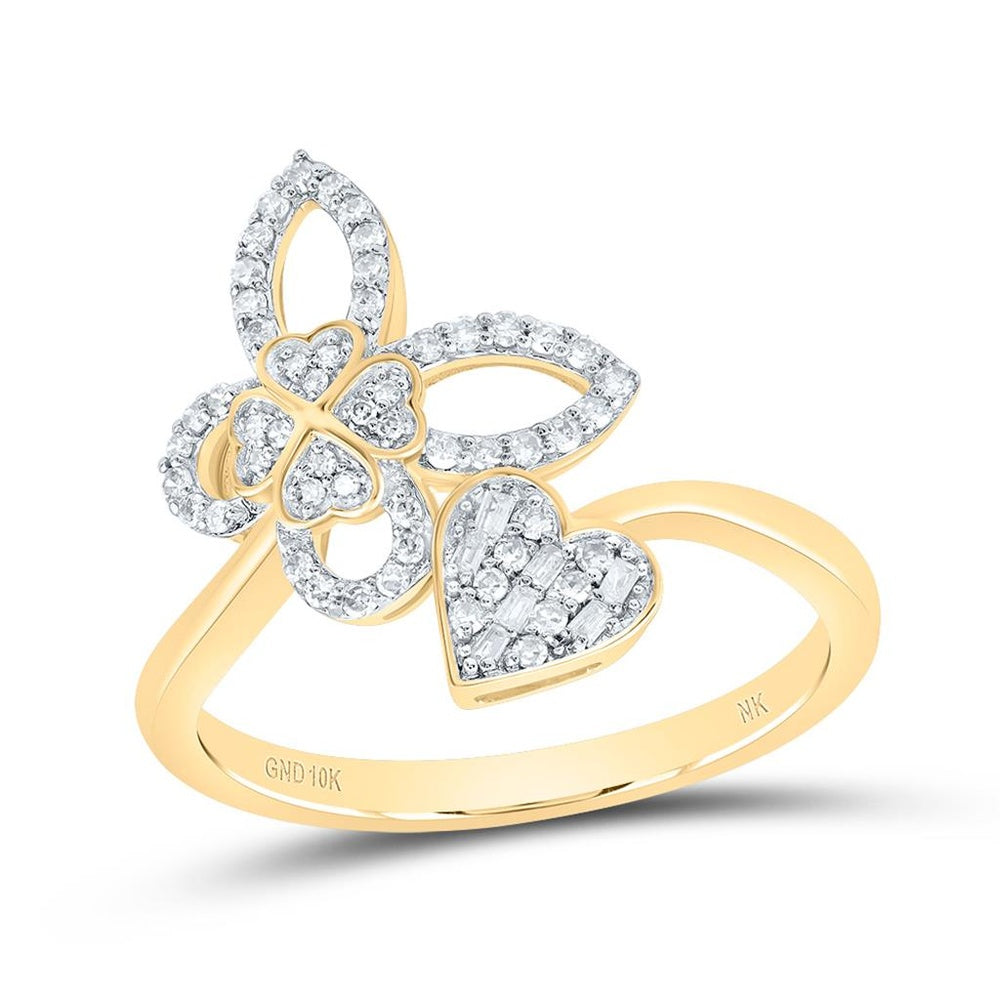 10K Yellow Gold Diamond Butterfly Ring - 1/5 Carat Total Diamond Weight