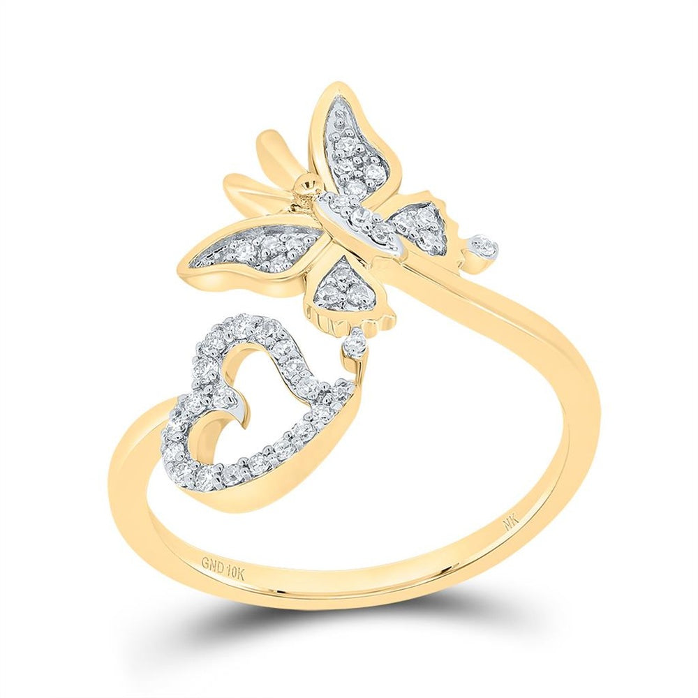 10K Yellow Gold Diamond Butterfly Ring - 1/7 Carat Total Diamond Weight