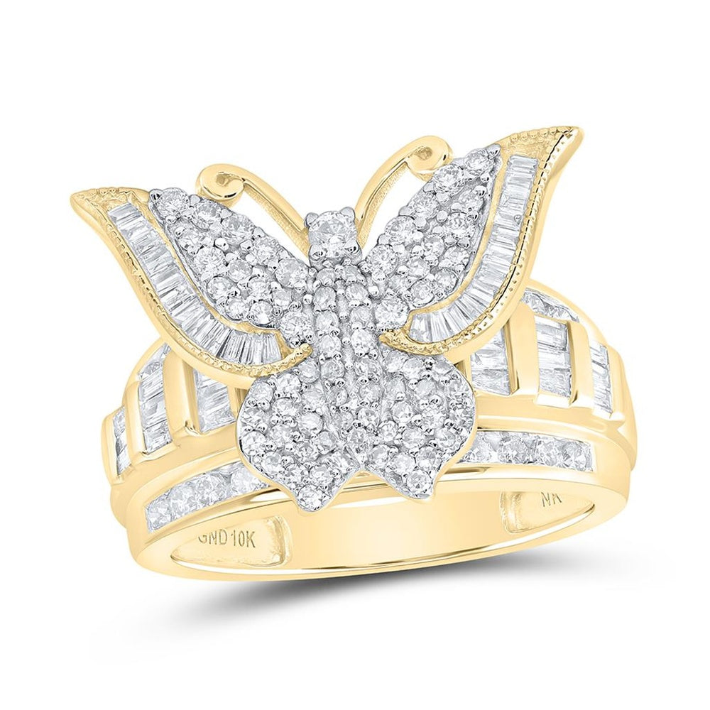 10K Yellow Gold Diamond Butterfly Ring - 1 Carat Total Diamond Weight