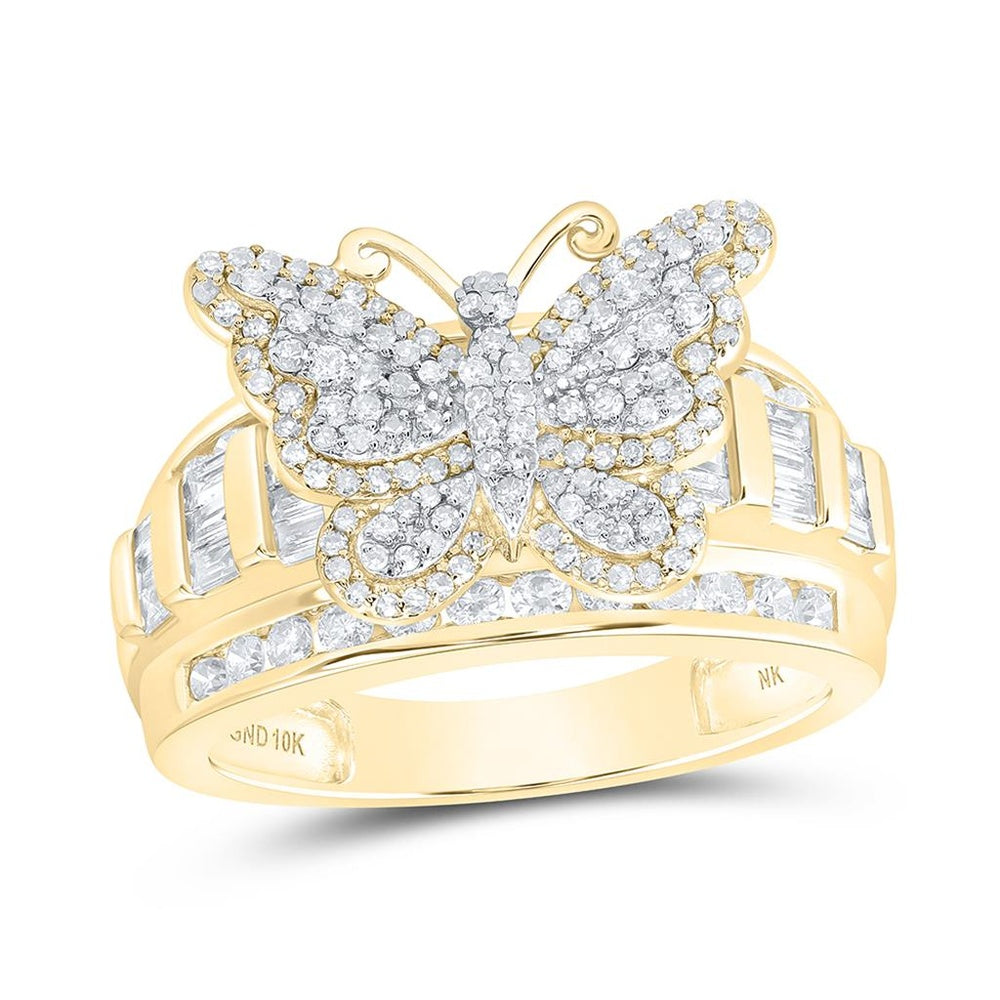 10K Yellow Gold Diamond Butterfly Ring - 1 Carat Total Diamond Weight