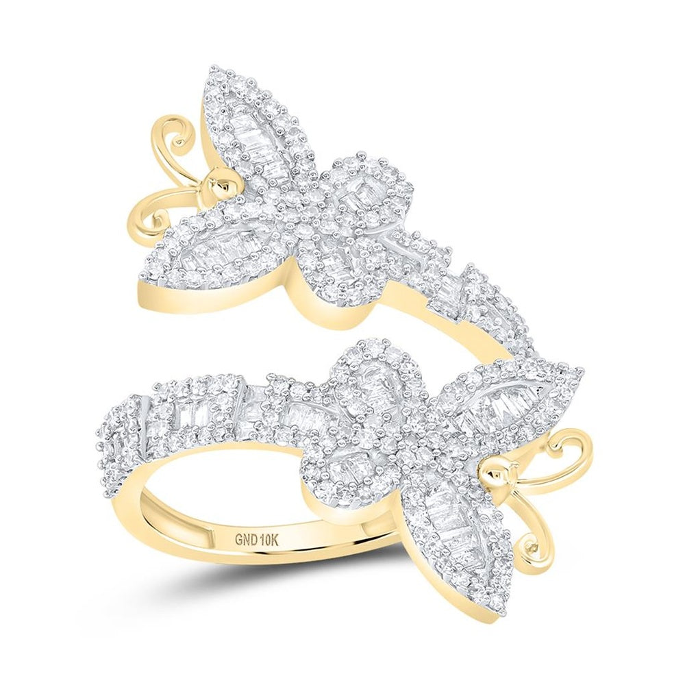 10K Yellow Gold Diamond Butterfly Ring - 1 Carat Total Diamond Weight