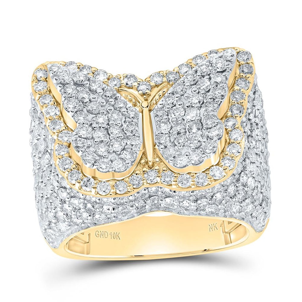 10K Yellow Gold Diamond Butterfly Ring - 3 1/2 Carat Total Diamond Weight