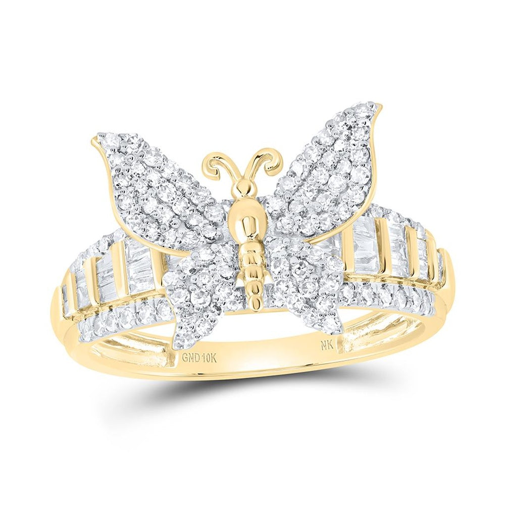10K Yellow Gold Diamond Butterfly Ring - 5/8 Carat Total Diamond Weight