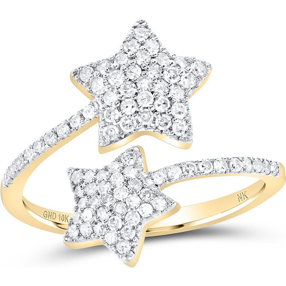 10K Yellow Gold Diamond Bypass Star Ring with Round Diamonds - 1/2 Carat Total Weight