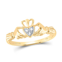 10K Yellow Gold Diamond Claddagh Heart Ring - 0.02 Carat Total Diamond Weight