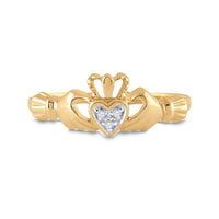 10K Yellow Gold Diamond Claddagh Heart Ring - 0.02 Carat Total Diamond Weight